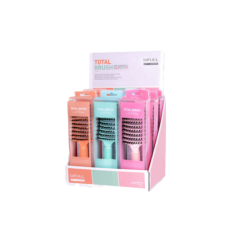 Bifull Display Spazzola Scheletro per Capelli con Setole di Cinghiale e Nylon Spazzola Totale (CONFEZIONE 9 Unità Corallo, Verde