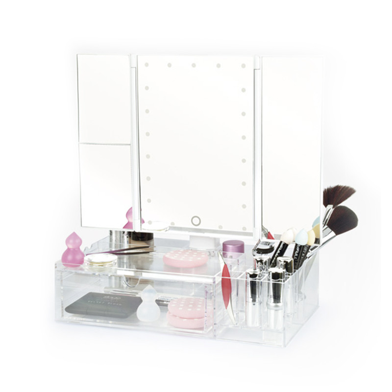 Specchio di Bellezza Perfetta Touch Light, a Batteria, ingrandimento 1x, 2x e 3x con Organizzatore di Zoom Assoluto